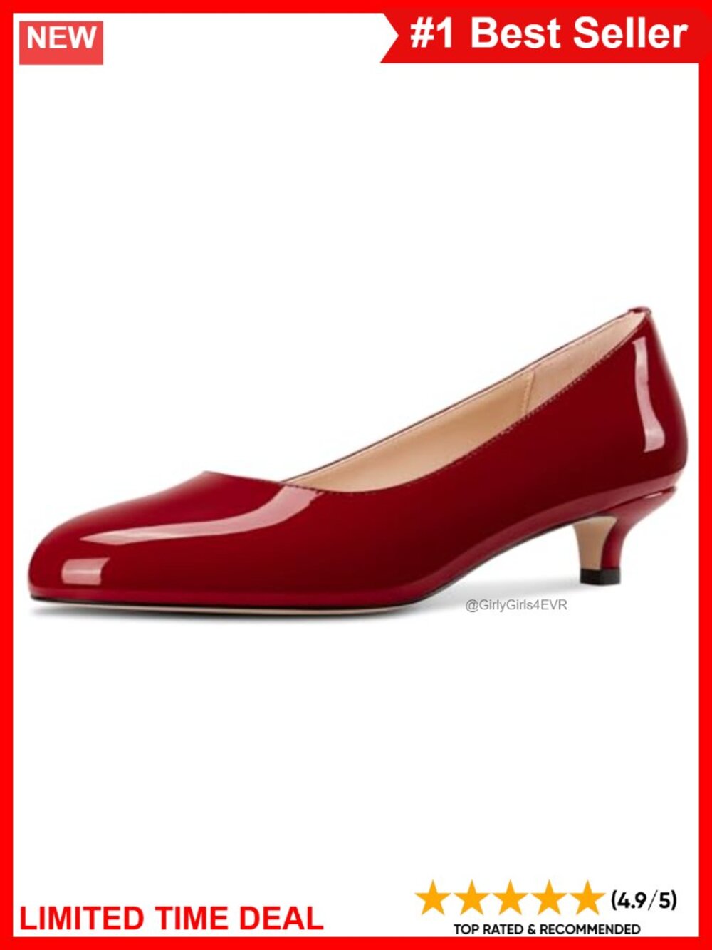 Round Toe Kitten Heel Pumps Slip-On Low Heel Office Dress Shoes